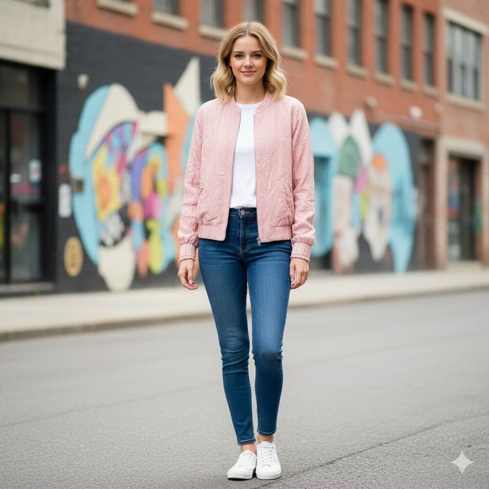 NWT LOFT Women's XS Pink Bomber Jacket In Blush Mandarin Collar Zip Pockets